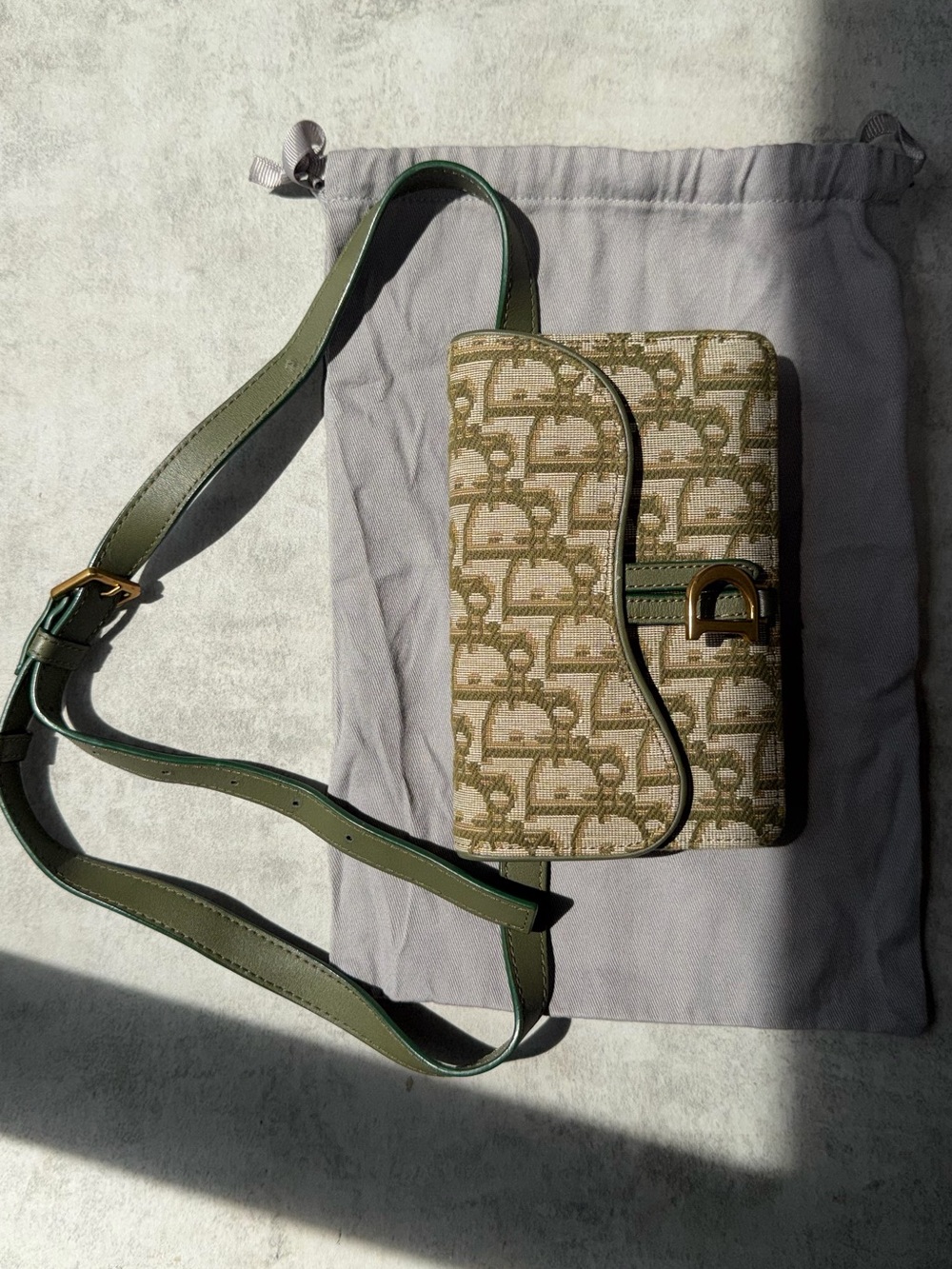Dior Green Monogram Saddle Crossbody with Gold-Tone Clasp